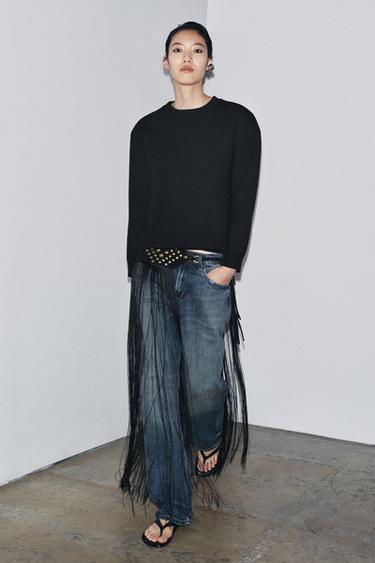 CEINTURE LARGE EN CUIR AVEC CLOUS ET FRANGES - Noir de Zara - Image 2