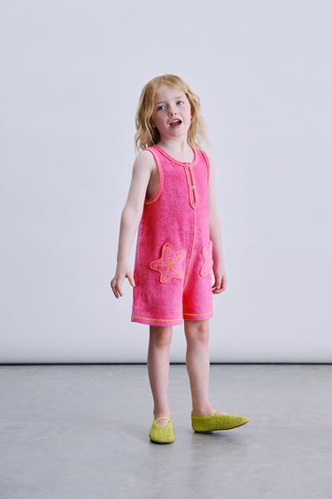TOWELLING PLAYSUIT WITH STAR POCKETS - Fuchsia by Zara