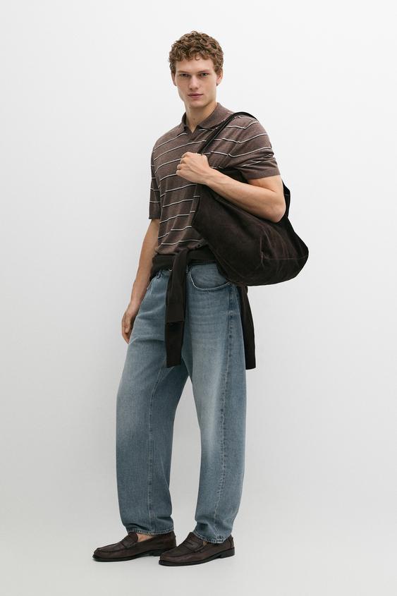 Polo en maille à rayures et col en V - Écaille de Zara - Image 0