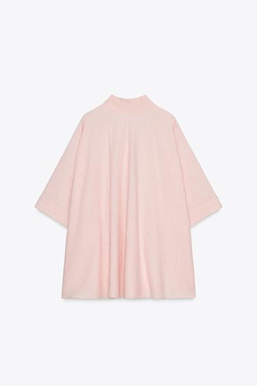 ZW COLLECTION STRIPED OVERSIZE CAPE SHIRT - Pink by Zara - Image 6