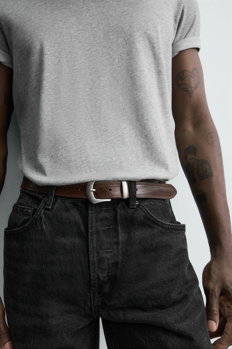 VINTAGE EFFECT LEATHER BELT - Brown | ZARA United States display picture 1