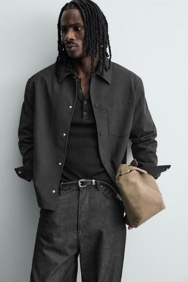 RELAXED FIT FAUX SUEDE OVERSHIRT - Black by Zara - Image 3