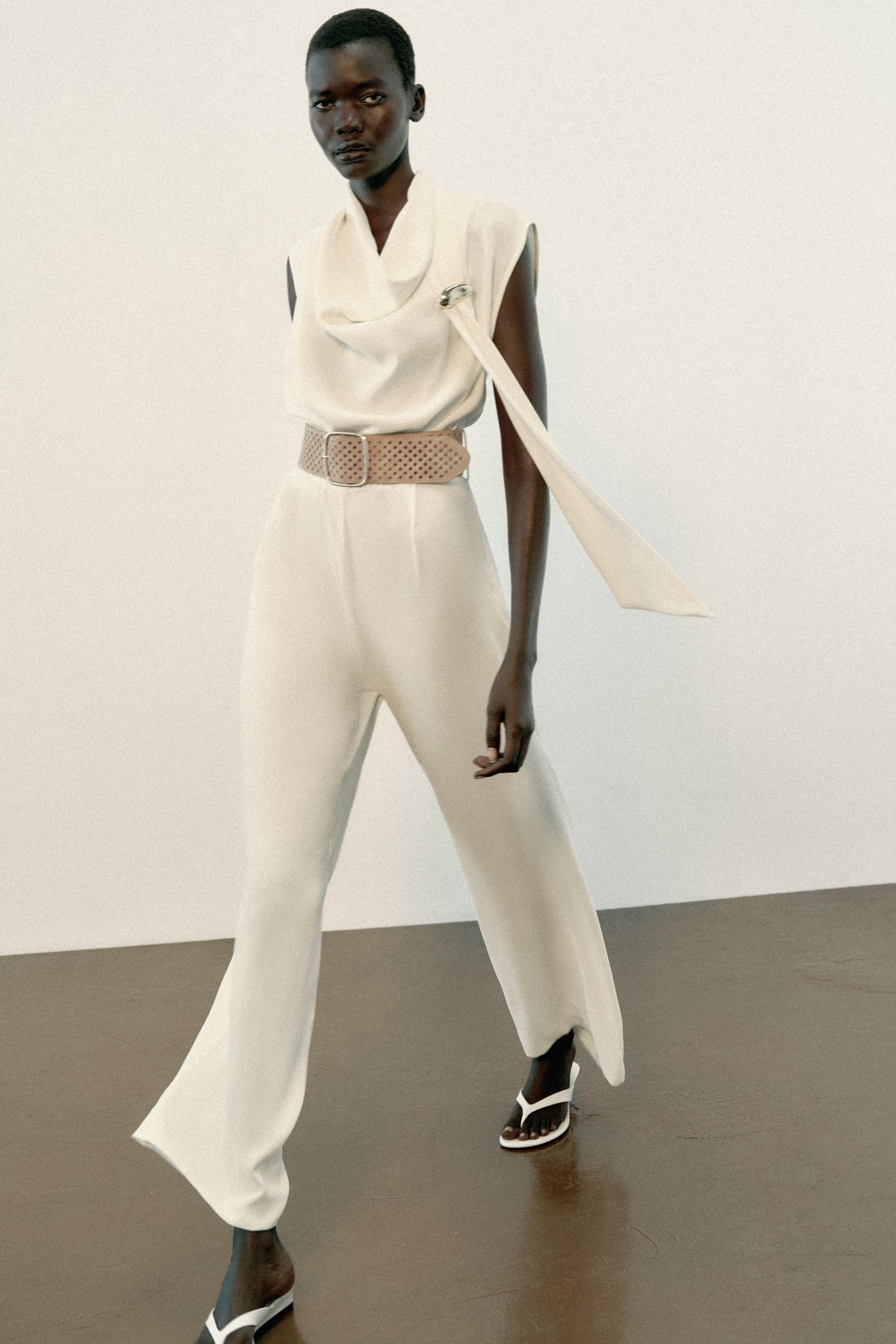 Zara GOLD-TONE HARDWARE BELTED JUMPSUIT