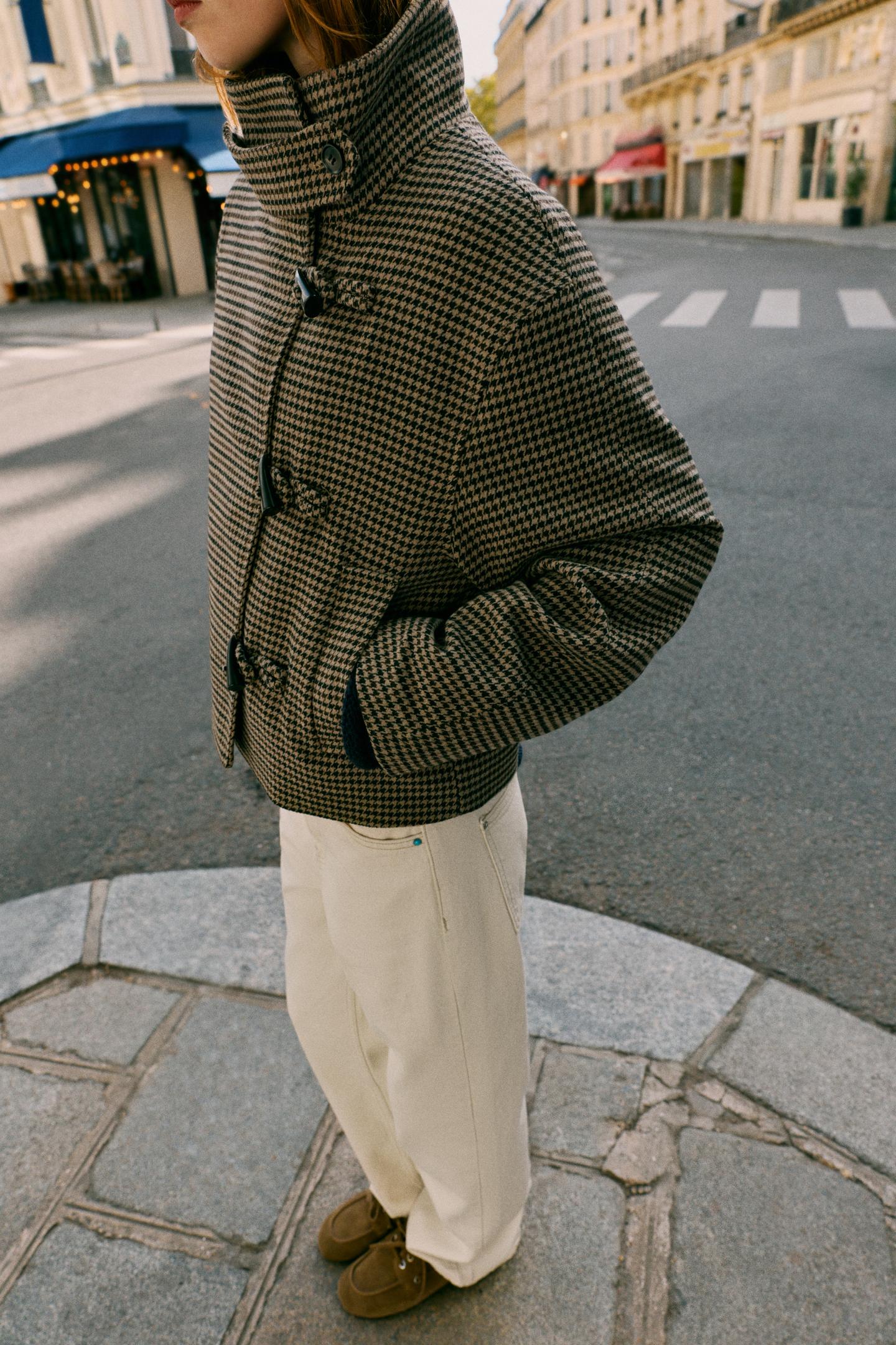 Женская куртка Zara Houndstooth Frog Fastening, цвет: Серый — фото 3