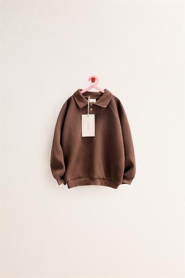 ZARA TIMELESS - WAFFLE-KNIT POLO SWEATSHIRT - Brown by Zara