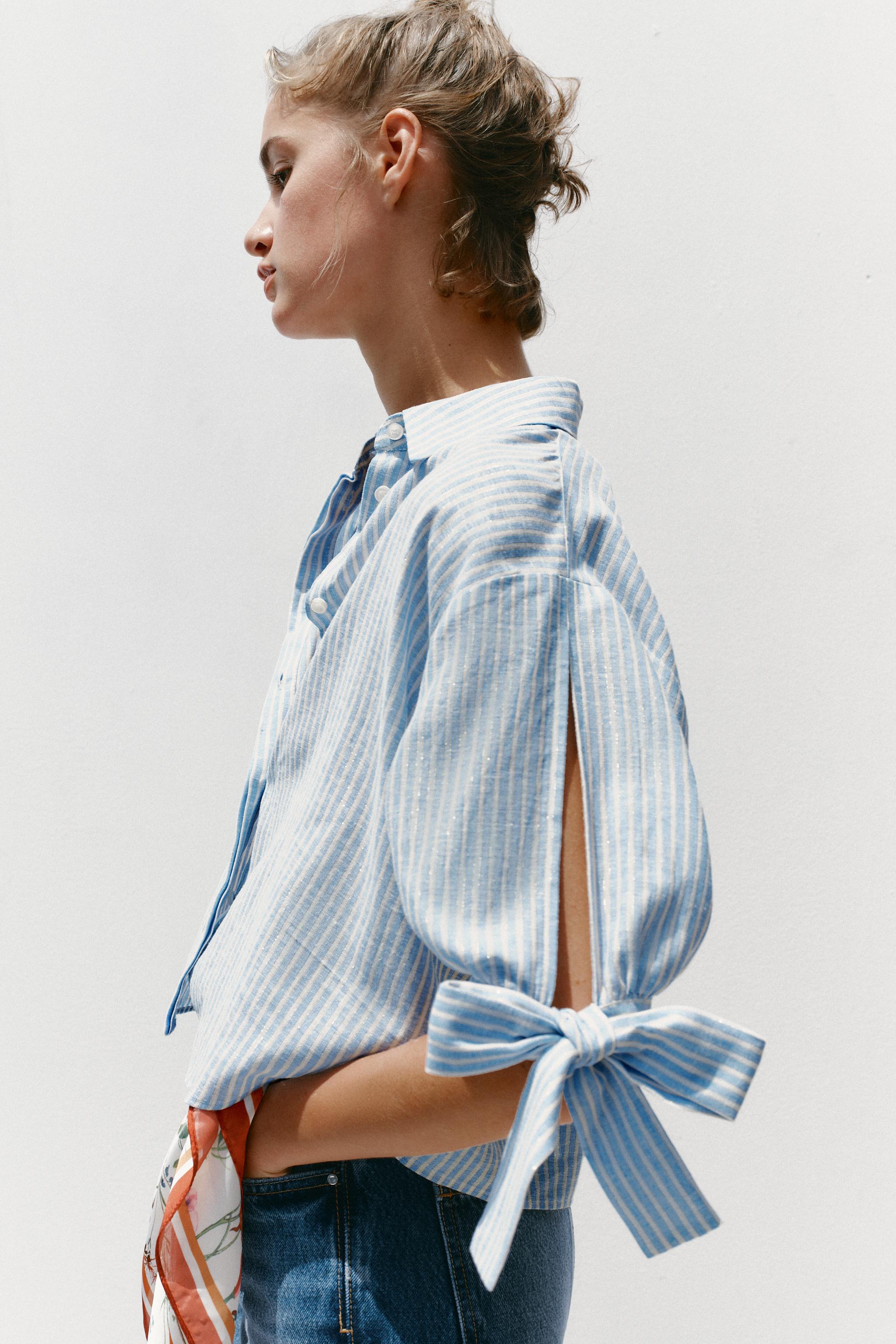 CHEMISE RAYURES LACETS AVEC LIN