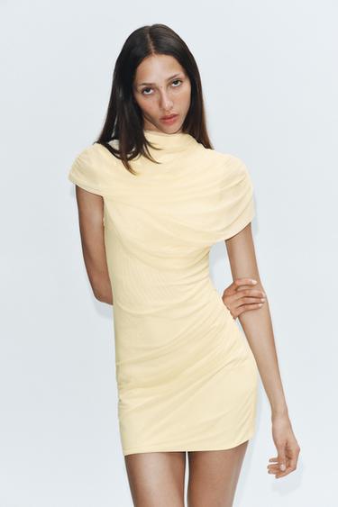 CONTRAST TULLE CAPE MINI DRESS - Pastel yellow by Zara