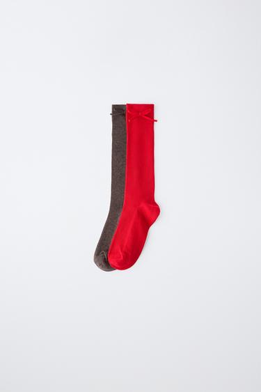 TWO-PACK BOW LONG SOCKS — Red 1