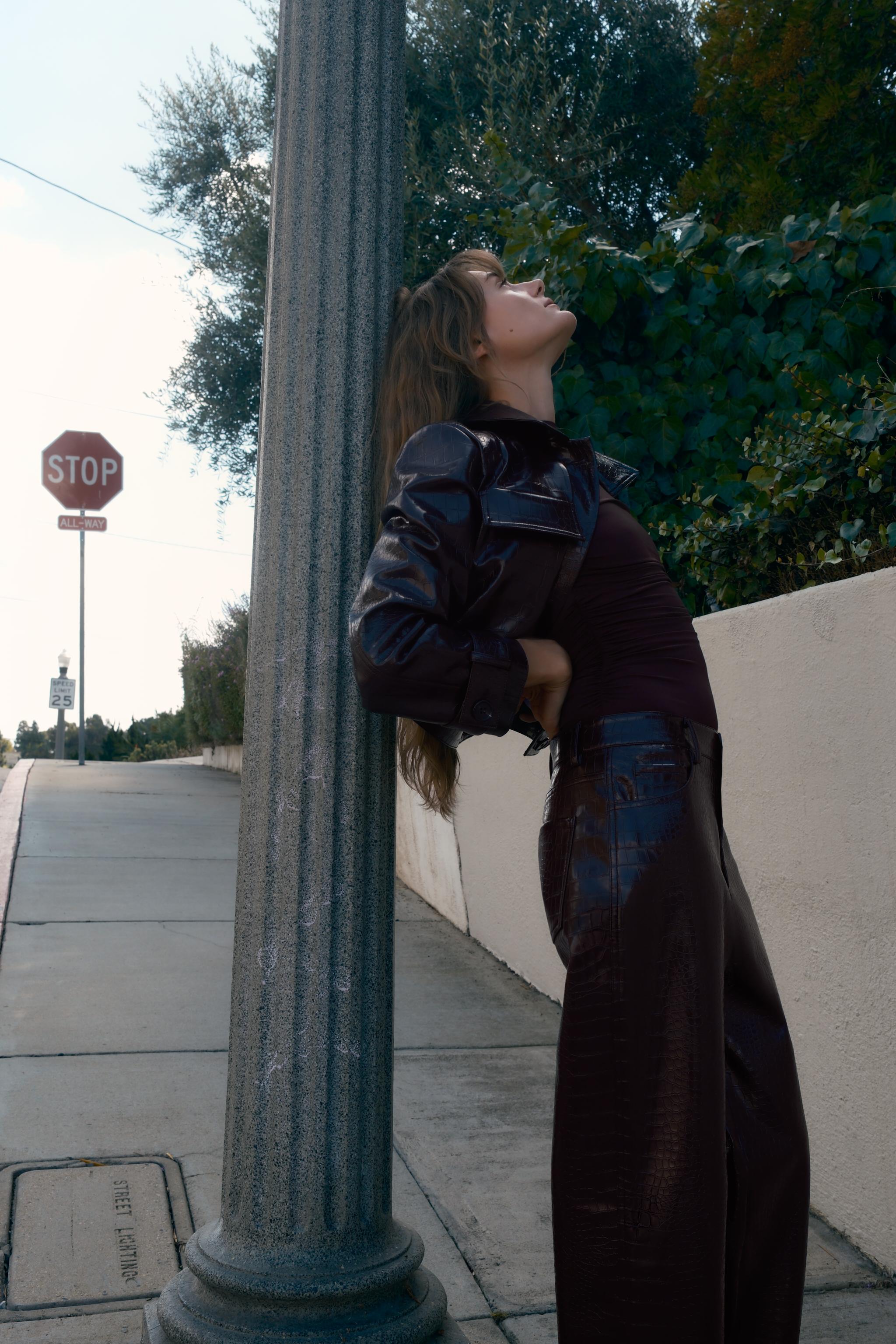 STRAIGHT-LEG FAUX LEATHER ANIMAL EMBOSSED PANTS