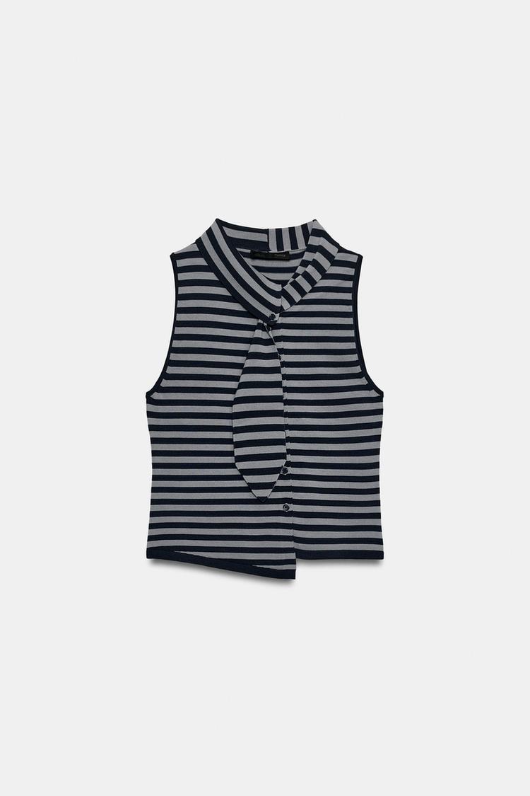 STRIPED KNIT TOP WITH BOW