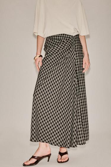 FALDA DRAPEADA CUADROS ZW COLLECTION - Negro de Zara