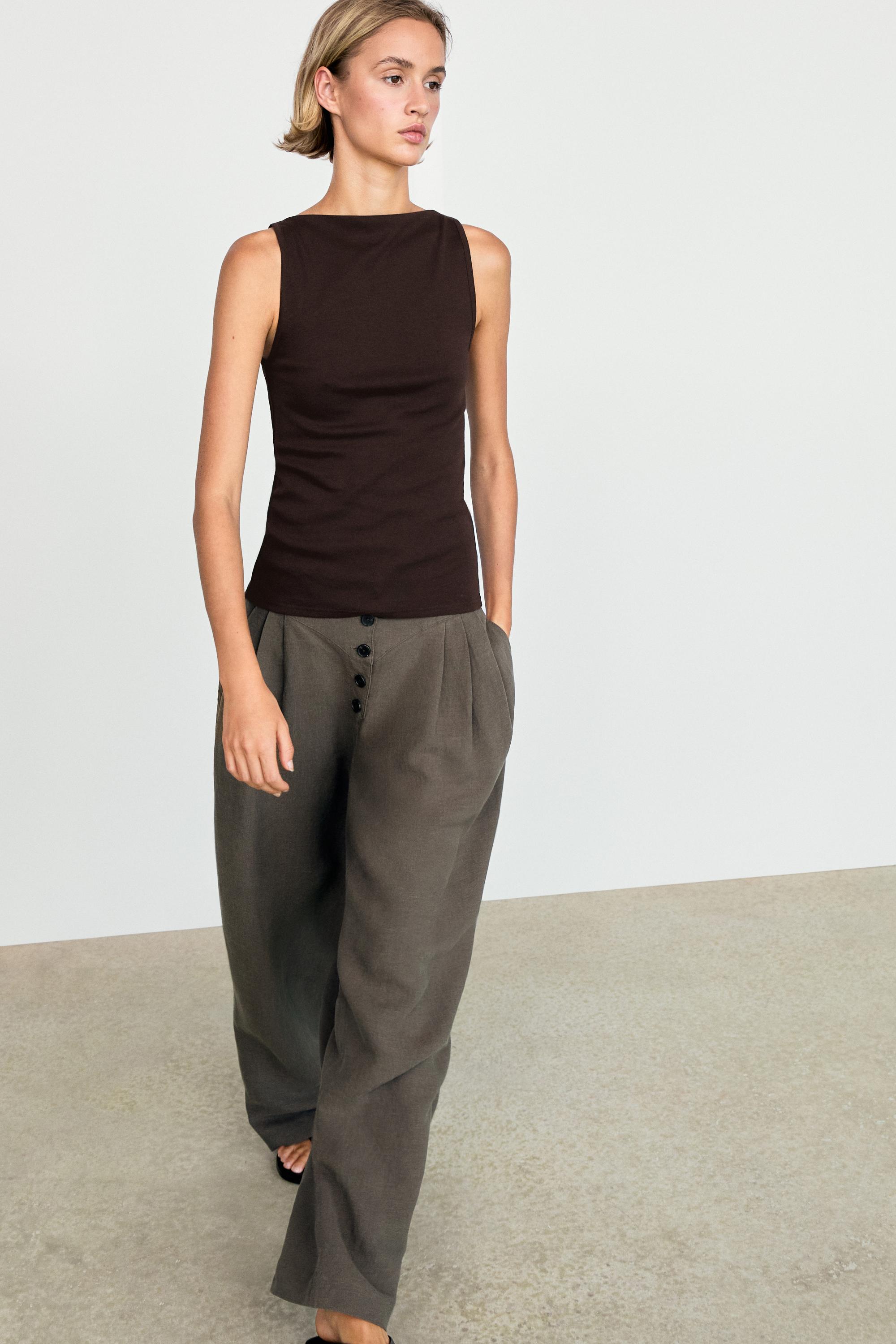 Linen blend pleated trousers — Black gold
