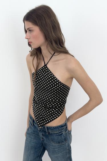 HALTER TOP WITH STUDS - Black by Zara - Image 3