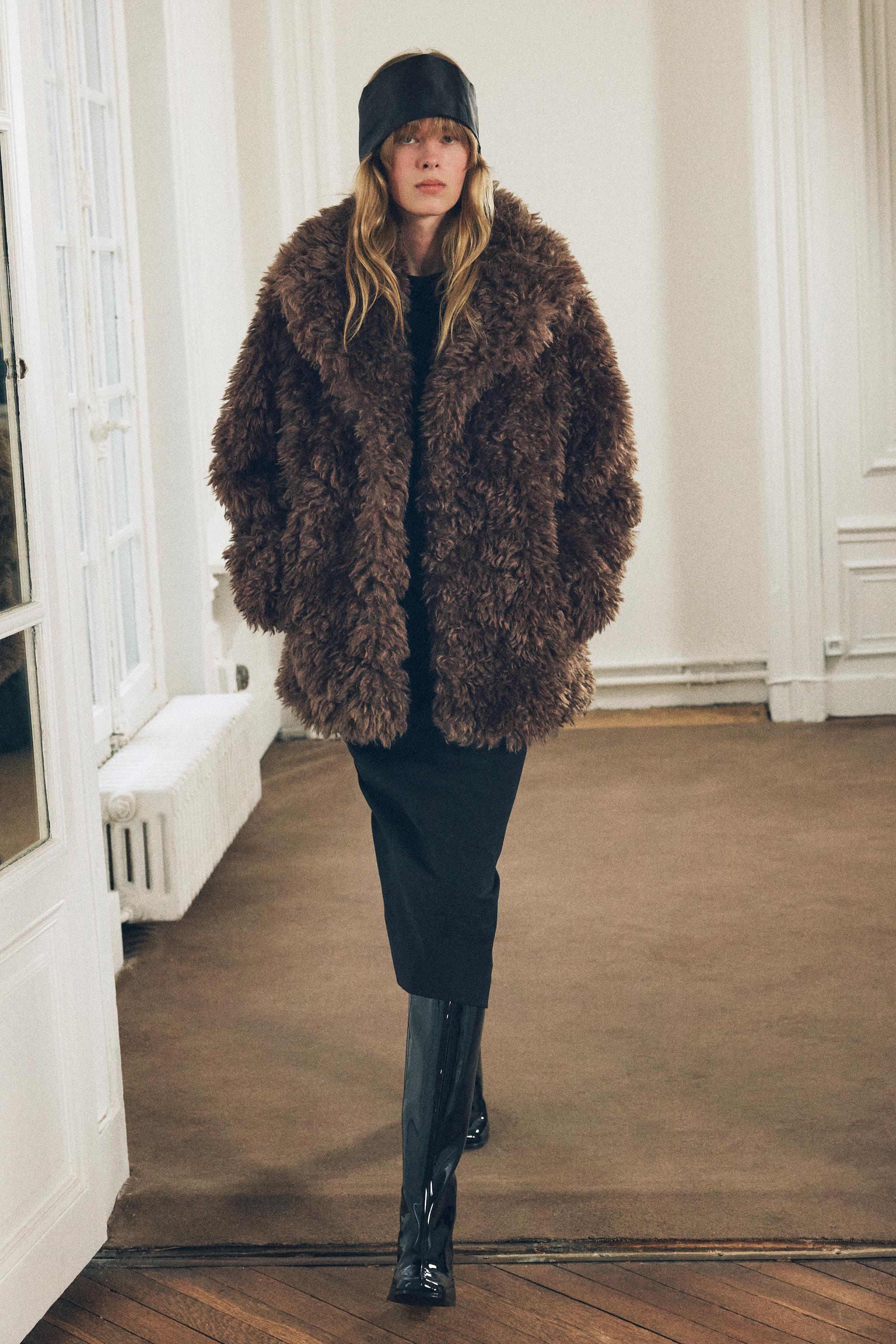 Zara Long Brown Faux Fur Coat Limited Edition Zara Faux Fur Coat