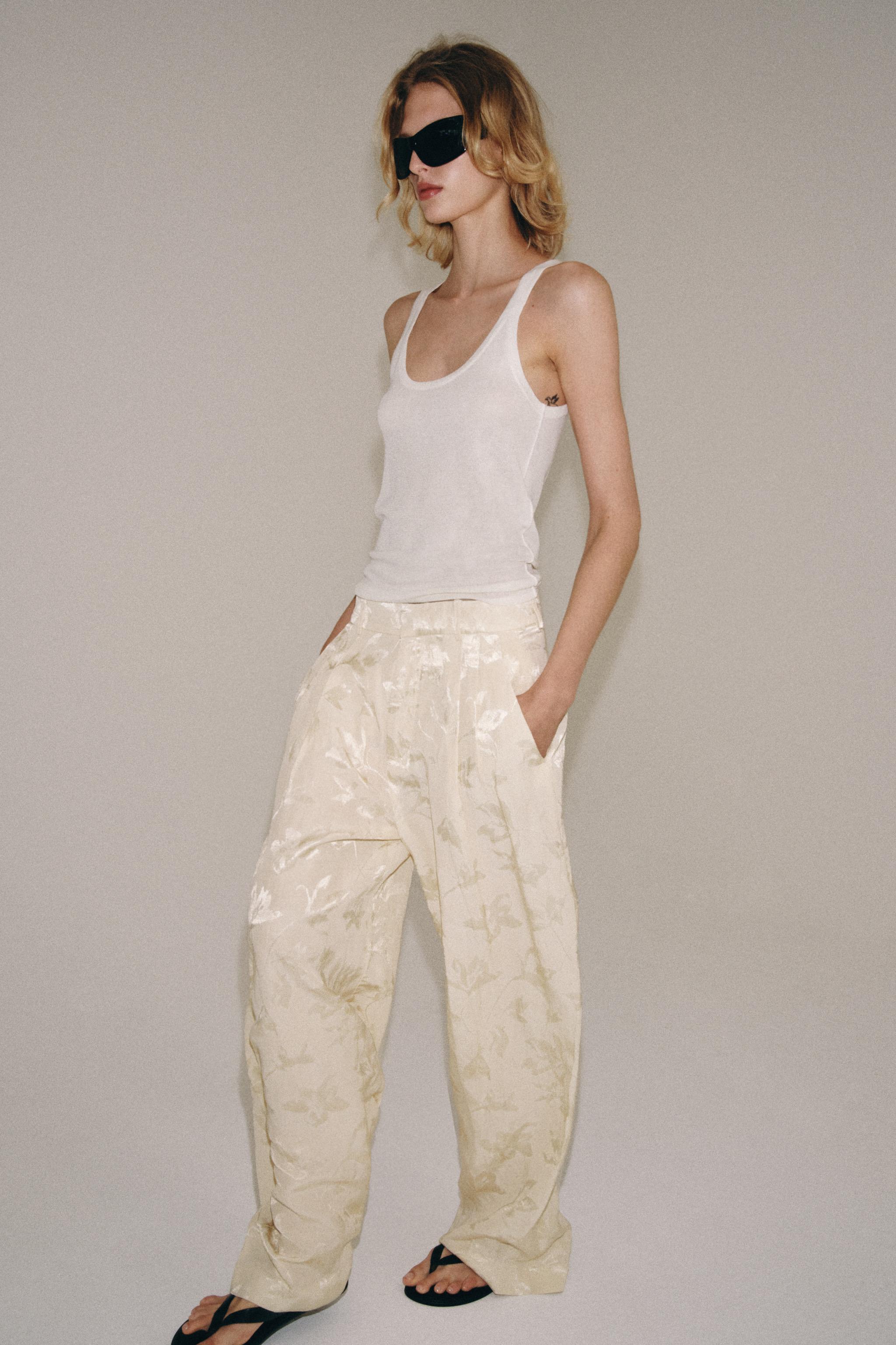 Женские брюки Zara ZW COLLECTION JACQUARD LINEN PANTS — фото 4