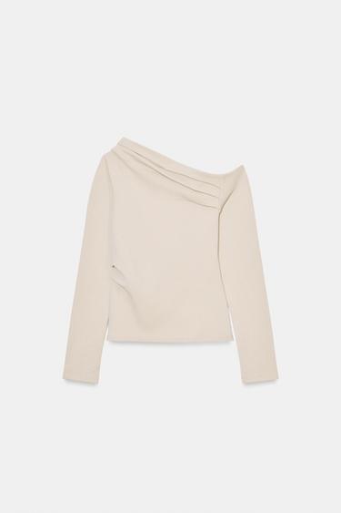 ASYMMETRISCHES PIQUÉ-TOP - Cremefarben von Zara