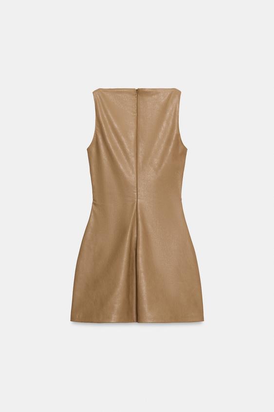 brown faux leather dress zara MINI - taupe an opening at the Navy Blue Bridesmaid Dresses Apparel Sizing:S zara black leather dress Floor-Length Evening Dresses