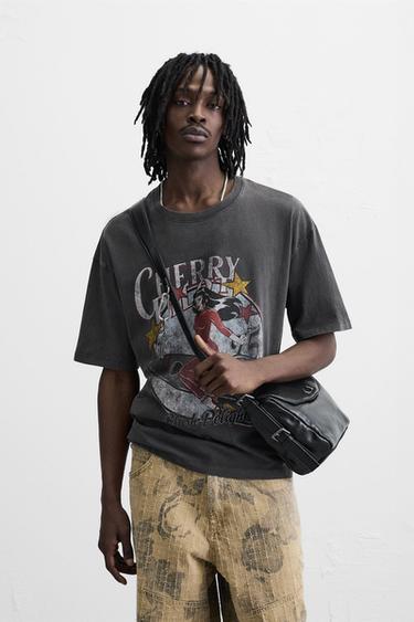 T-SHIRT IMPRIMÉ EFFET DÉLAVÉ - Gris taupe de Zara - Image 1