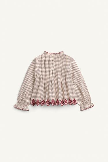 BLOUSE À CARREAUX VICHY BRODÉE ÉDITION LIMITÉE - bordeaux/écru de Zara - Image 5