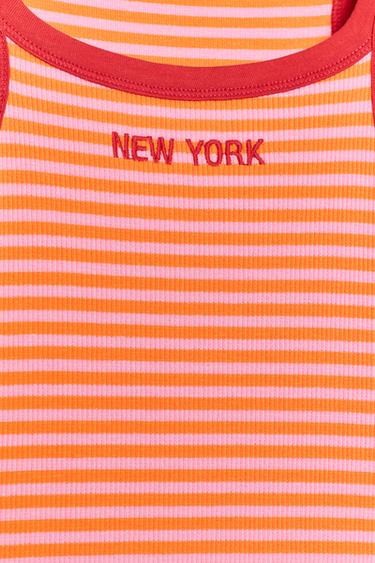 TOP À RAYURES AVEC LISERÉS ET INSCRIPTION - Écru / Rouge de Zara - Image 6