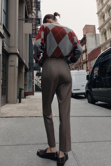 PANTALON TAILLE HAUTE À CARREAUX - Marron de Zara - Image 3