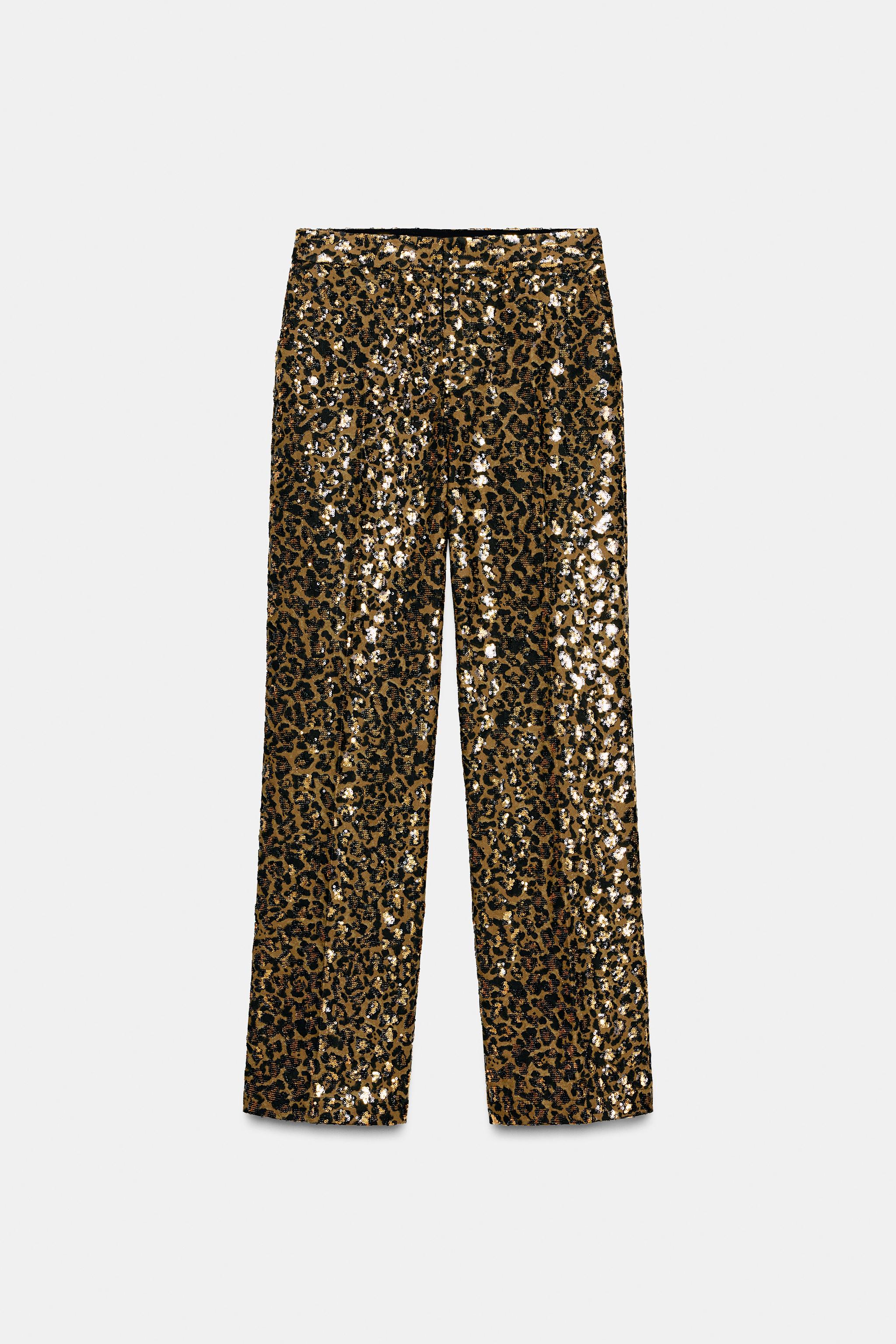 ANIMAL PRINT SEQUIN STRAIGHT LEG PANTS