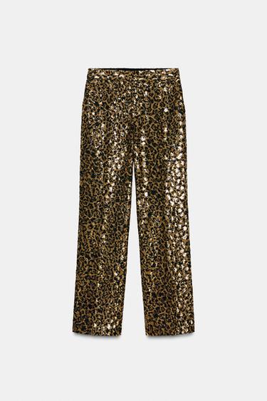 ANIMAL PRINT SEQUINNED STRAIGHT-LEG TROUSERS - Black gold by Zara - Image 5