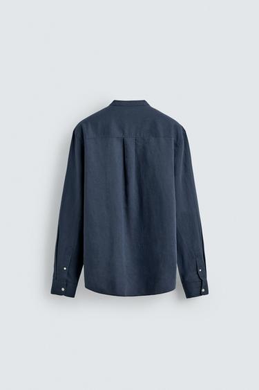 CHEMISE EN LIN ET COTON - Bleu profond de Zara - Image 6