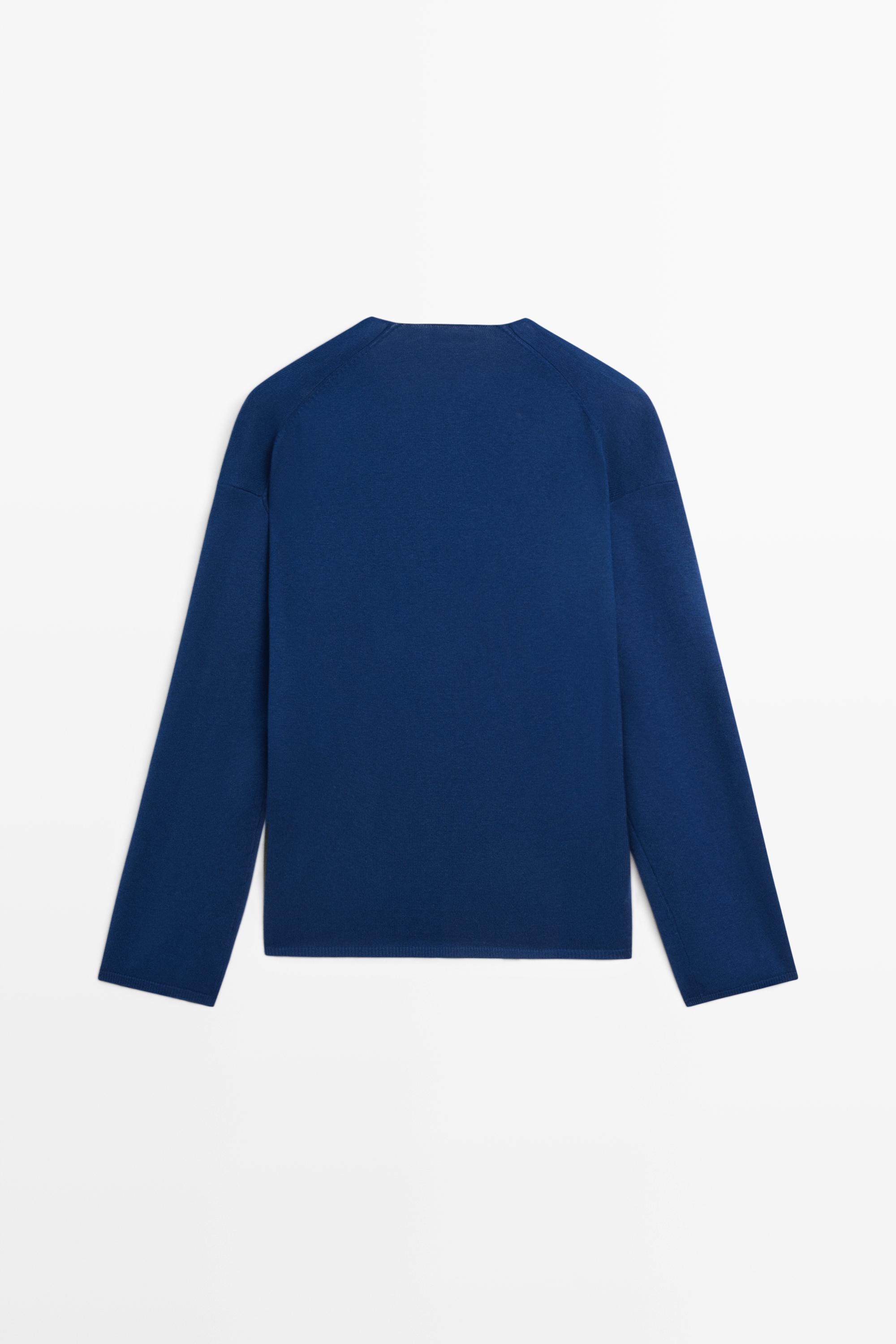 Striped V-neck knit sweater - Navy blue | ZARA United States