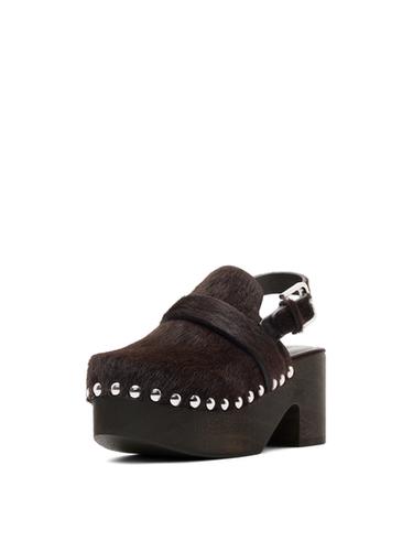 Zara Hair on leather clogs with wooden sole - Brown - Image 0