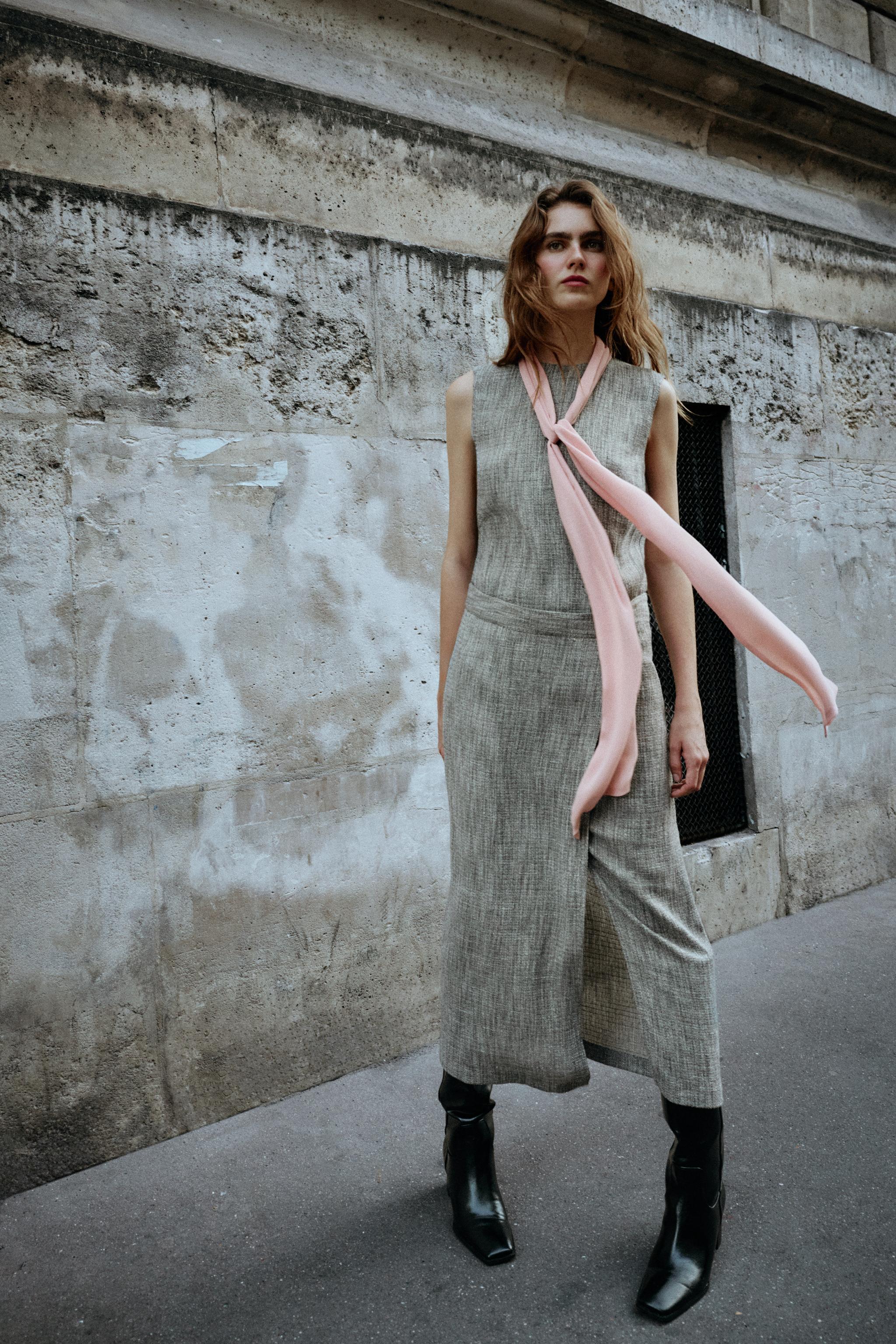 ミディワンピース リボンコンビ - グレーマール | ZARA Japan / 日本