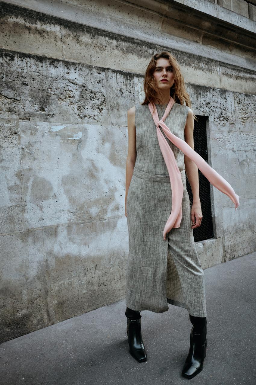grey tie dress CONTRASTING MIDI - Gray marl V Back Design