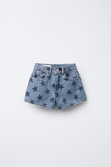 JEANS-BERMUDASHORTS MIT STERNENMUSTER - Blau von Zara
