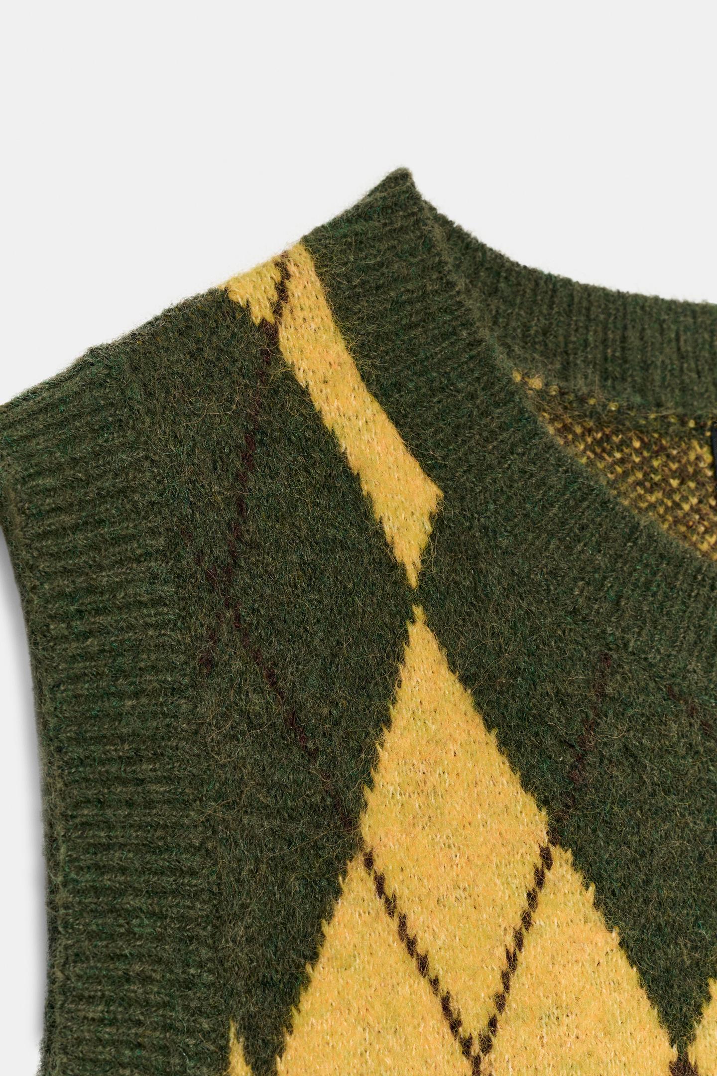 Женский жилет Zara Soft Knit Argyle Vest, цвет: Разноцветный — фото 7