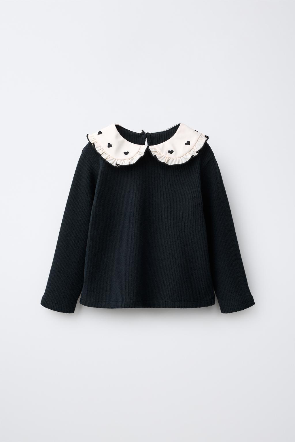 SOFT TOUCH EMBROIDERED PETER PAN COLLAR T-SHIRT