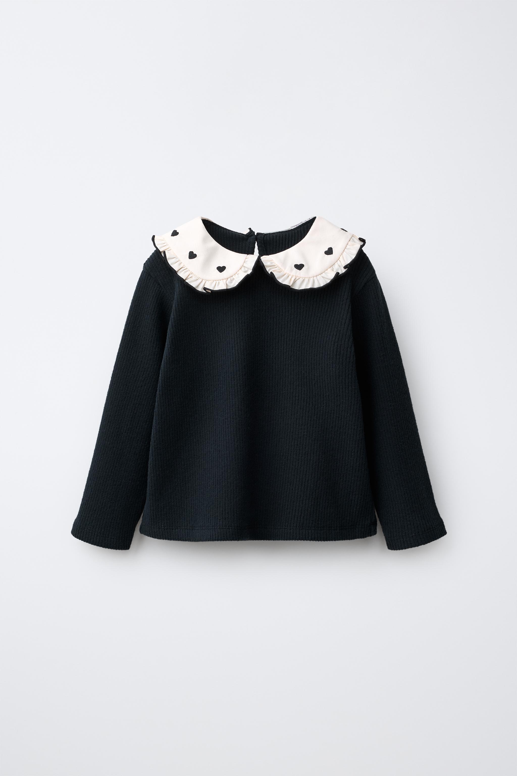 SOFT-TOUCH EMBROIDERED PETER PAN COLLAR SWEATSHIRT