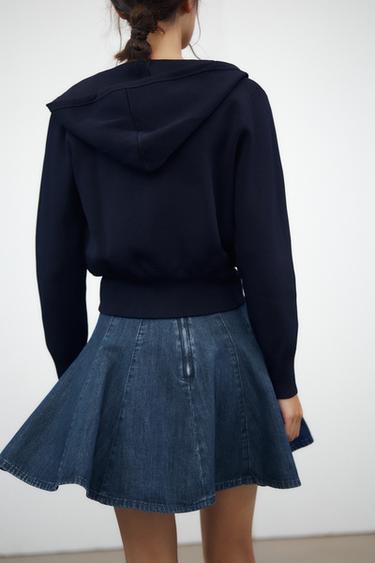 GILET EN MAILLE UNIE À CAPUCHE - Bleu de Zara - Image 3