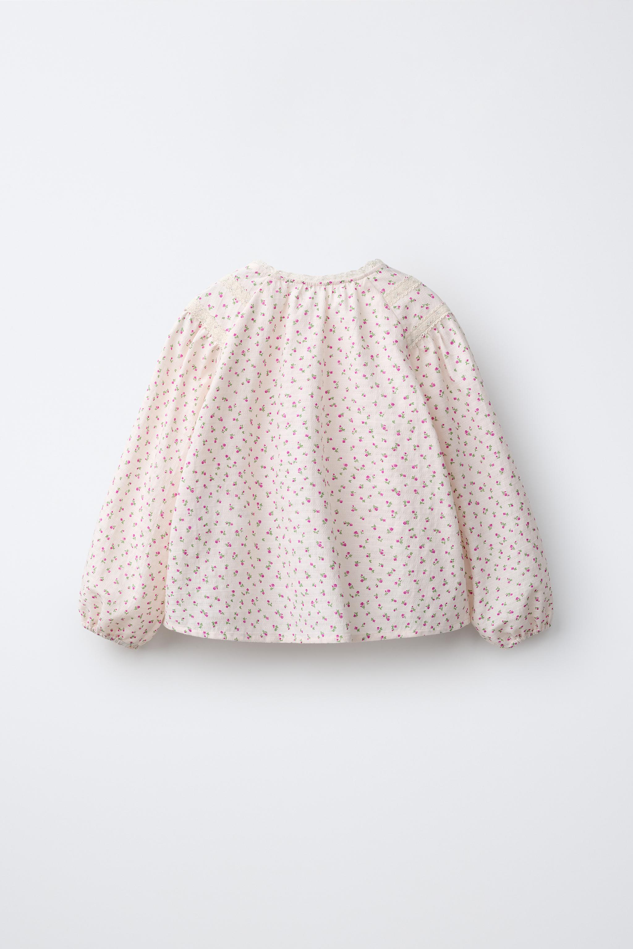 FLORAL PRINT BLOUSE WITH LADDER LACE