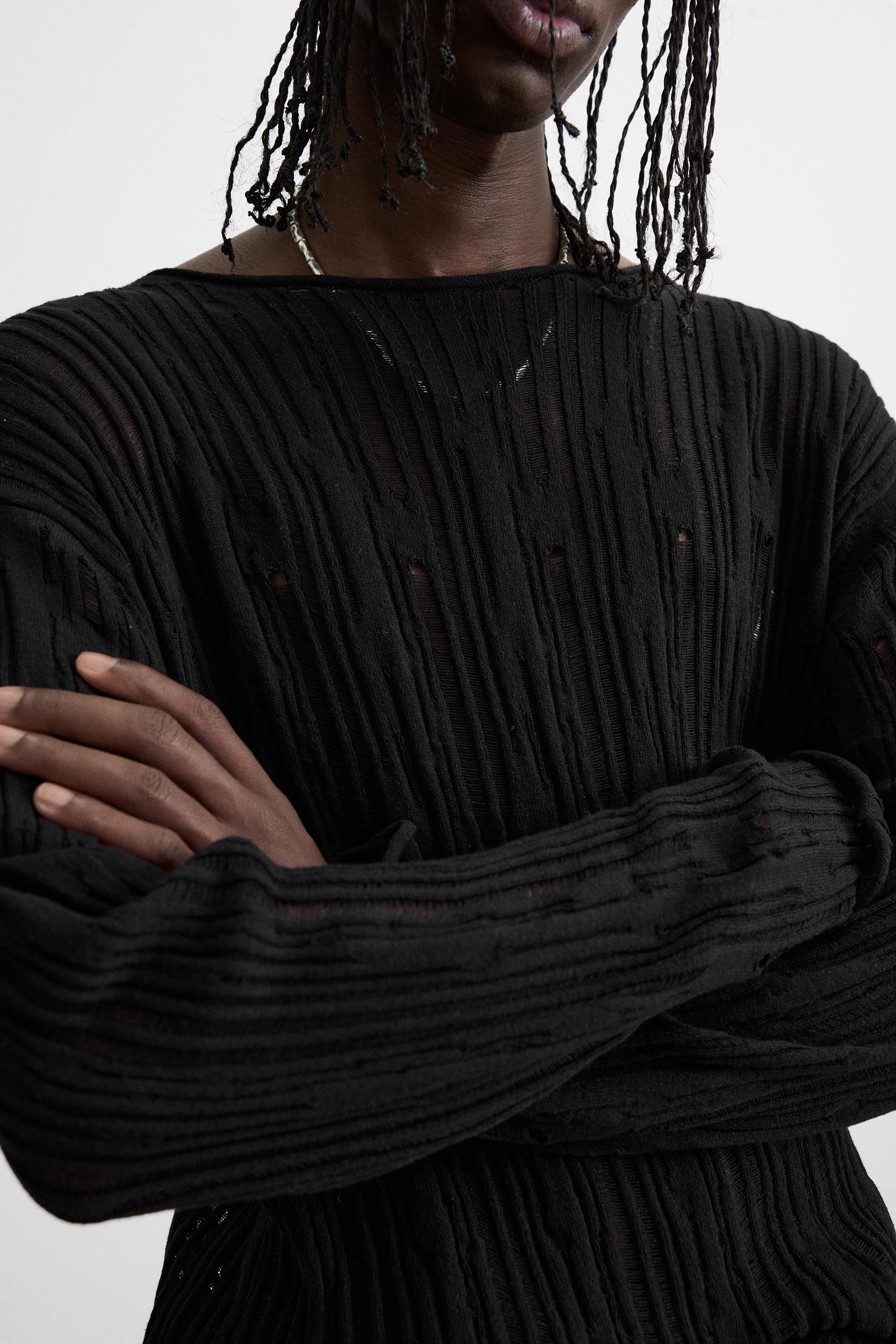 DROP STITCH TEXTURED SWEATER - Black | ZARA Canada