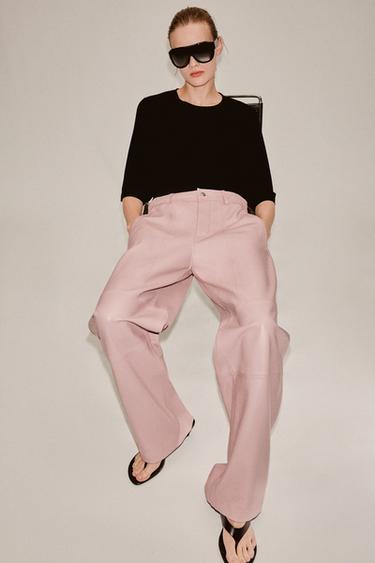 ZW COLLECTION LIMITED EDITION 100% LEATHER TROUSERS - Pink by Zara