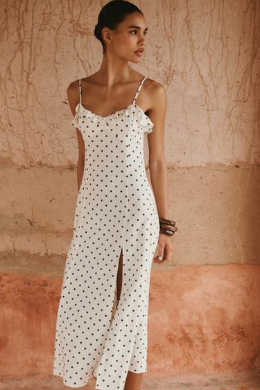ROBE MIDI À POIS - Écru / Marron de Zara - Image 2