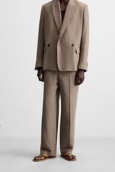 STRIPED TEXTURED SUIT TROUSERS - mink brown by Zara