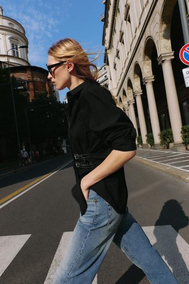 CHEMISE EN POPELINE À PATTES - Noir de Zara - Image 3