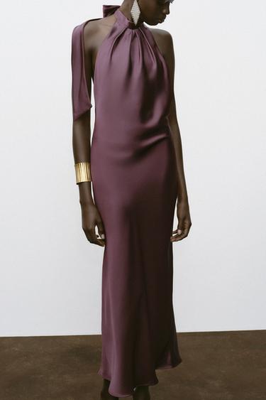 ROBE MIDI SATINÉE DOS NU - Bordeaux de Zara - Image 1