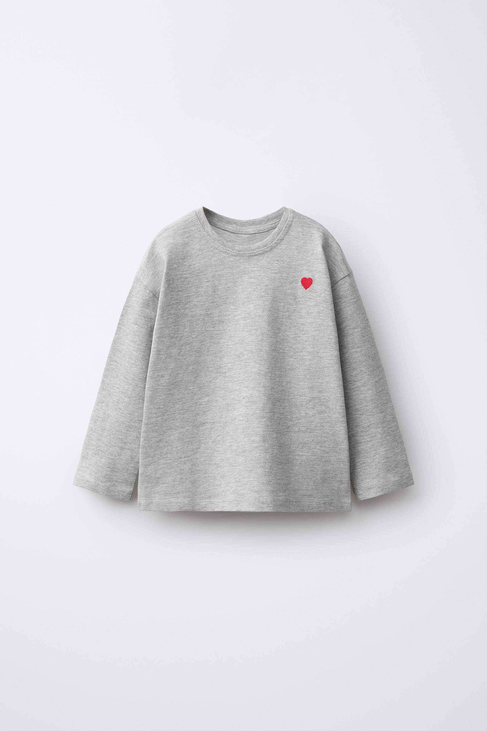 EMBROIDERED HEART T-SHIRT — Gray marl