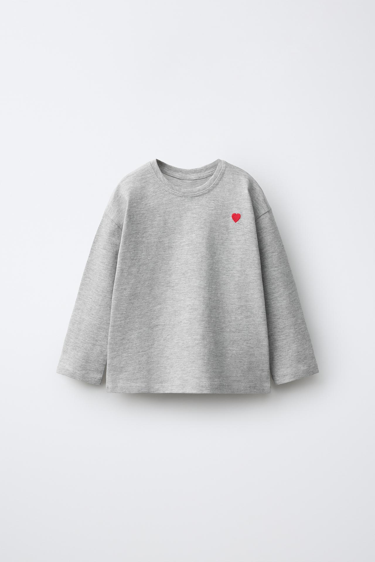 EMBROIDERED HEART T-SHIRT — Gray marl