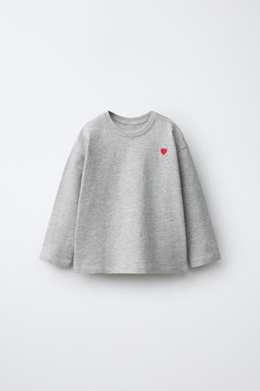 EMBROIDERED HEART T-SHIRT - Grey marl by Zara
