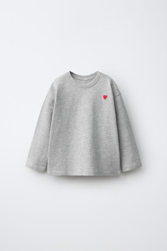 EMBROIDERED HEART T-SHIRT - Grey marl by Zara - Image 0