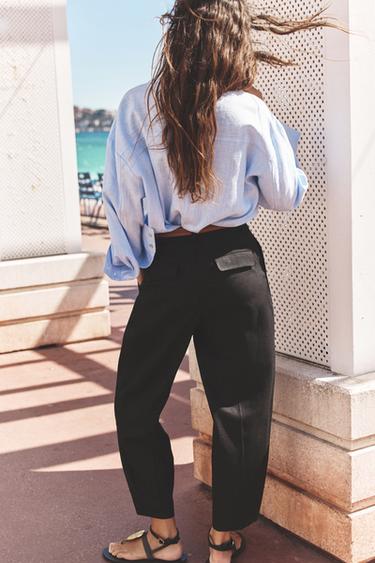 PANTALON DROIT AVEC CEINTURE EN LIN - Noir de Zara - Image 2