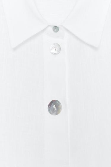 100% LINEN SHIRT WITH CONTRASTING BUTTONS - White by Zara - Image 6
